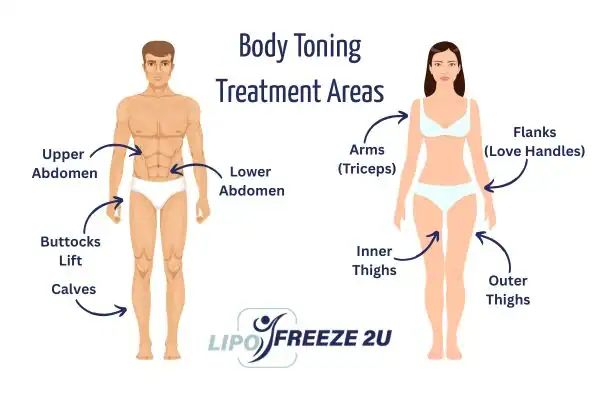 Graphic showing where you can have Body toning Treatment Kent on your body